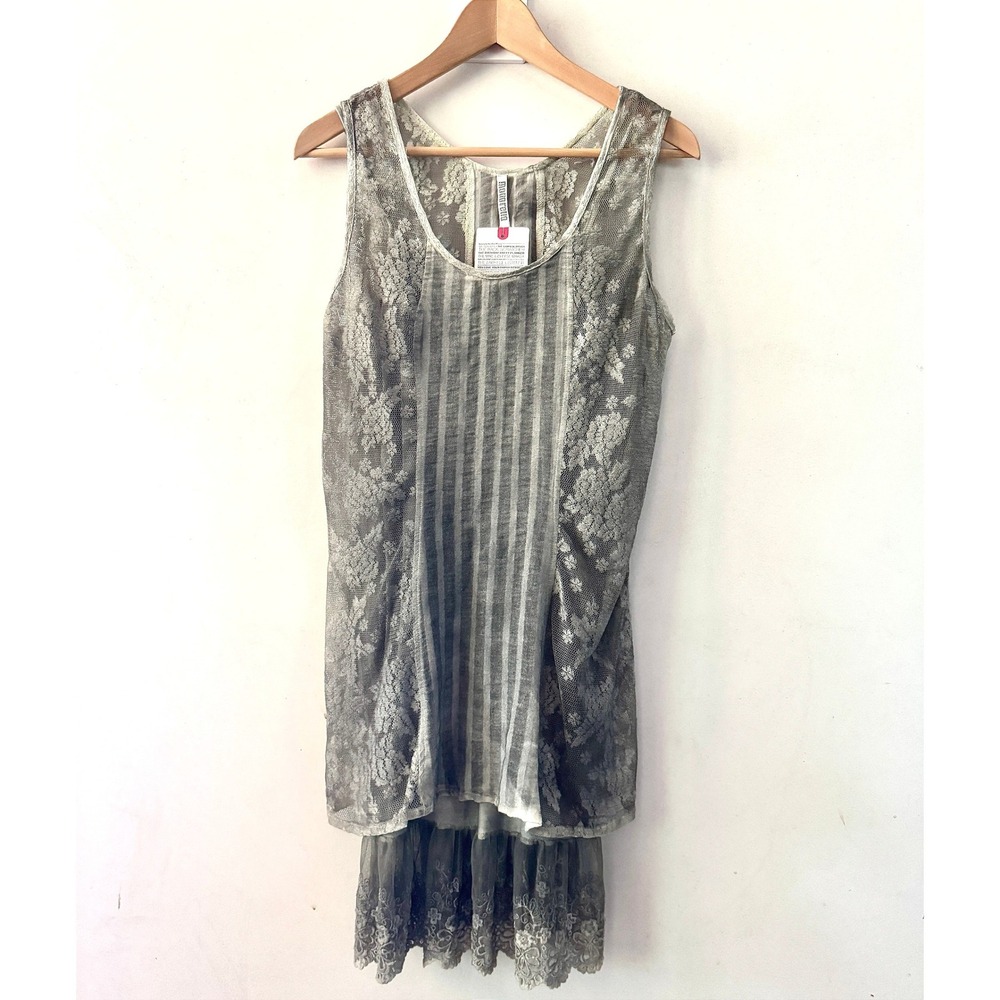 Lace Layered Tunic Slip Dress NWT M Gray Ethereal Whimsigoth Fairy Grunge Boho